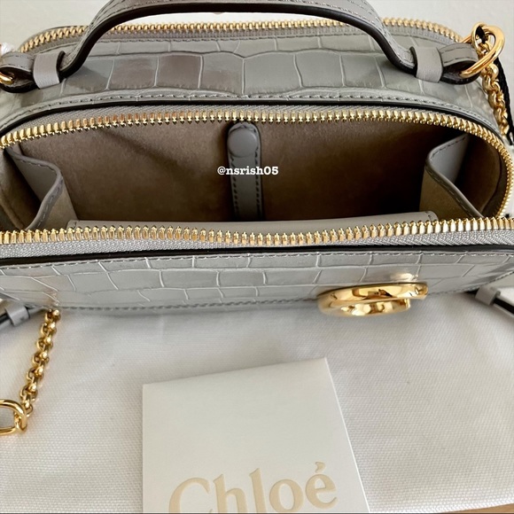 ☀️NWT☀️Chloé Mini C Vanity Bag Croc Embossed Gray - Picture 11 of 16